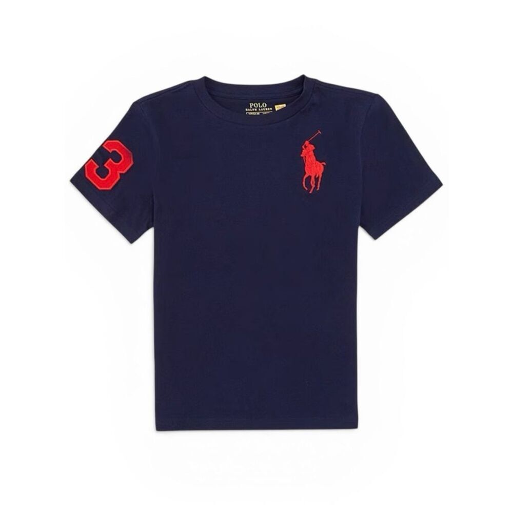 Polo Ralph Lauren Boys Navy Cotton T-Shirt Big Pony Red Logo Size 4 Classic Fit